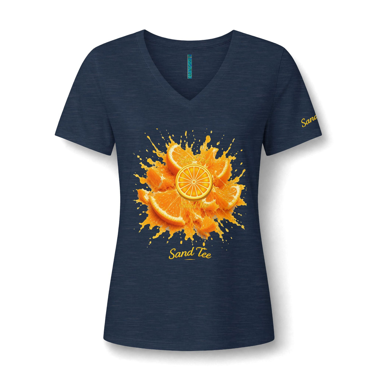 Orange Slice Splash T-Shirt | Citrus Fruit V-Neck Tee