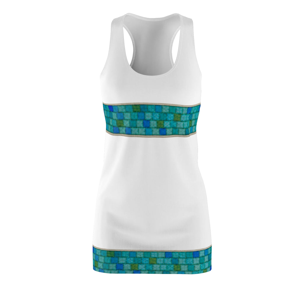 Racerback Dress — Teal Mosaic Border AOP