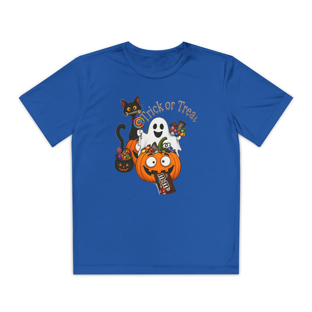 Kids Halloween Trick or Treat T-Shirt — Cute Pumpkin, Ghost & Black Cat Design