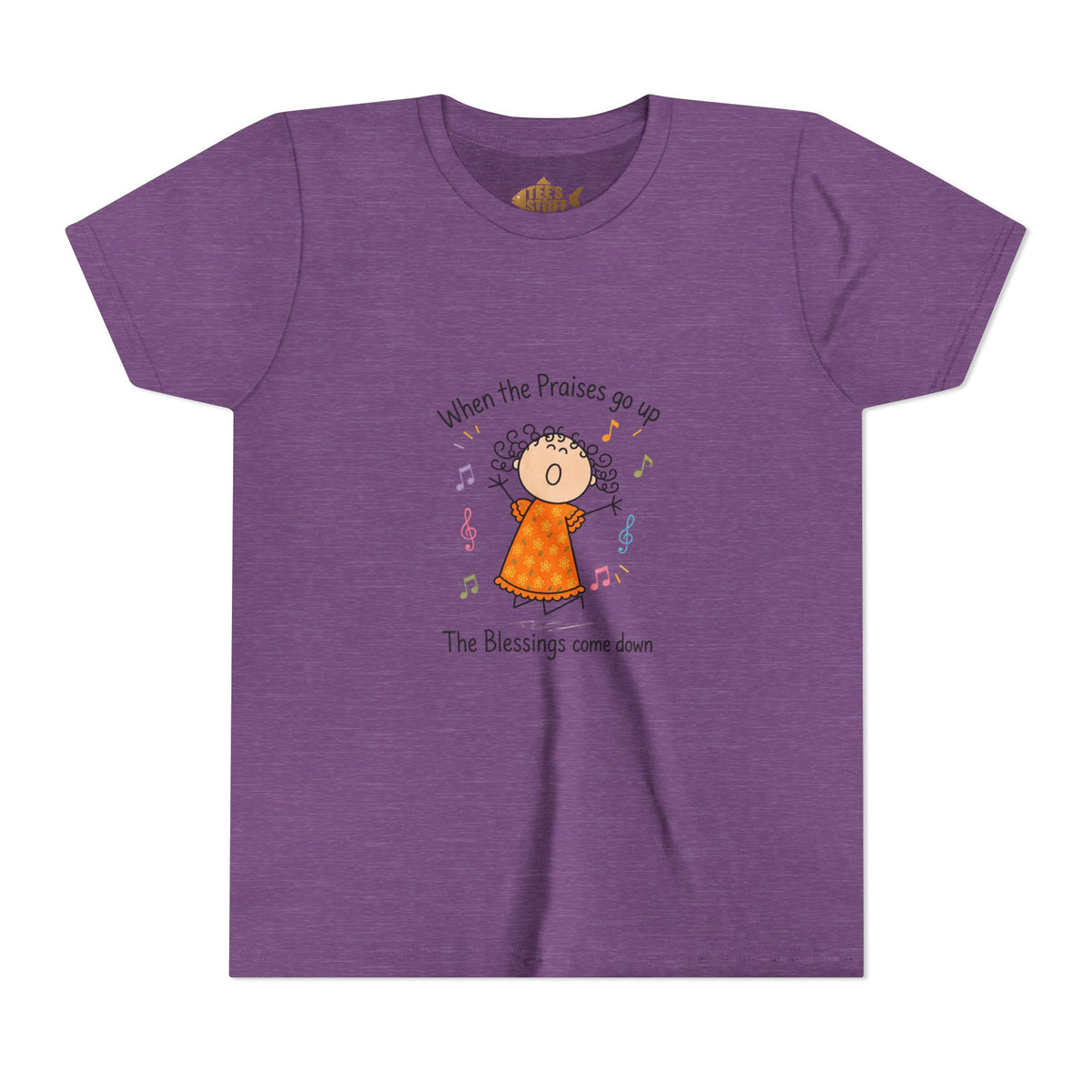 Youth Tee — "When the Praises Go Up, The Blessings Come Down" Kids Christian Shirt