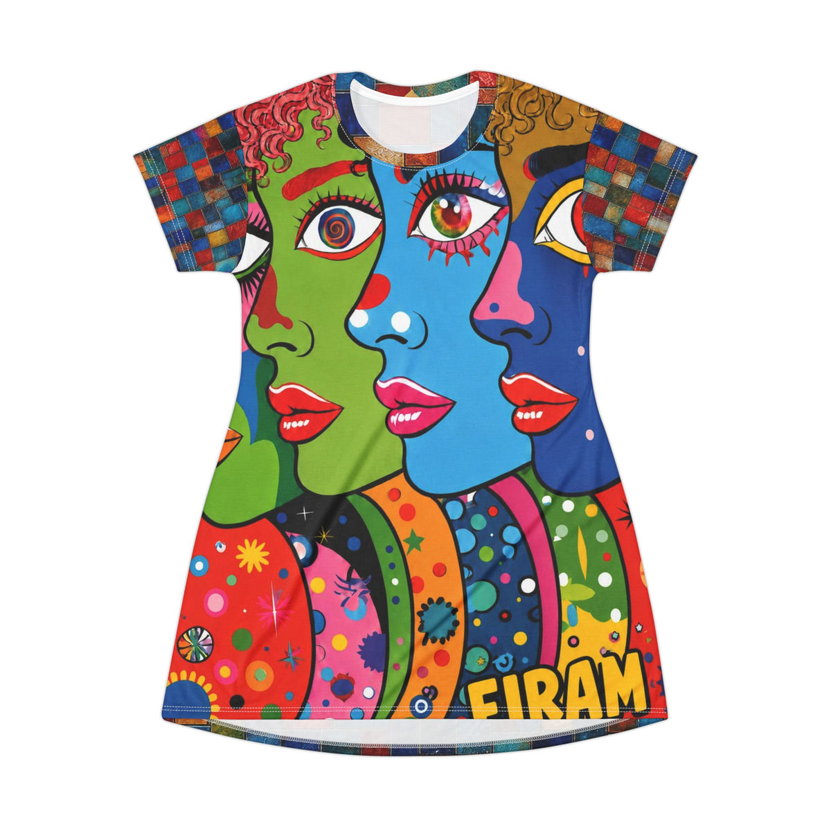 Artsy Colorful Pop‑Art Faces T‑Shirt Dress