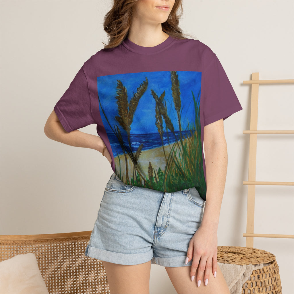Beach Dune Art T-Shirt — Coastal Sea Oats Graphic Tee Original art by Doulton