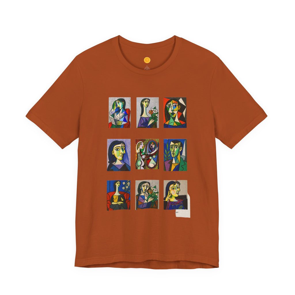 Picasso Portrait Grid T‑Shirt — Colorful Cubist Faces Art Tee