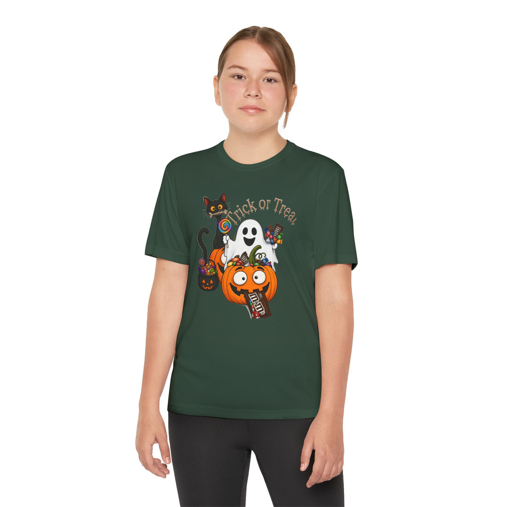 Kids Halloween Trick or Treat T-Shirt — Cute Pumpkin, Ghost & Black Cat Design