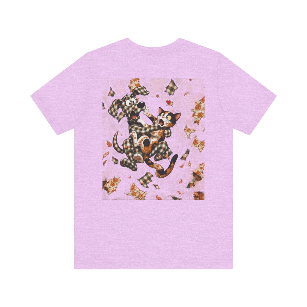 Gingham Dog & Calico Cat Tee — Plaid Pet Illustration T-Shirt