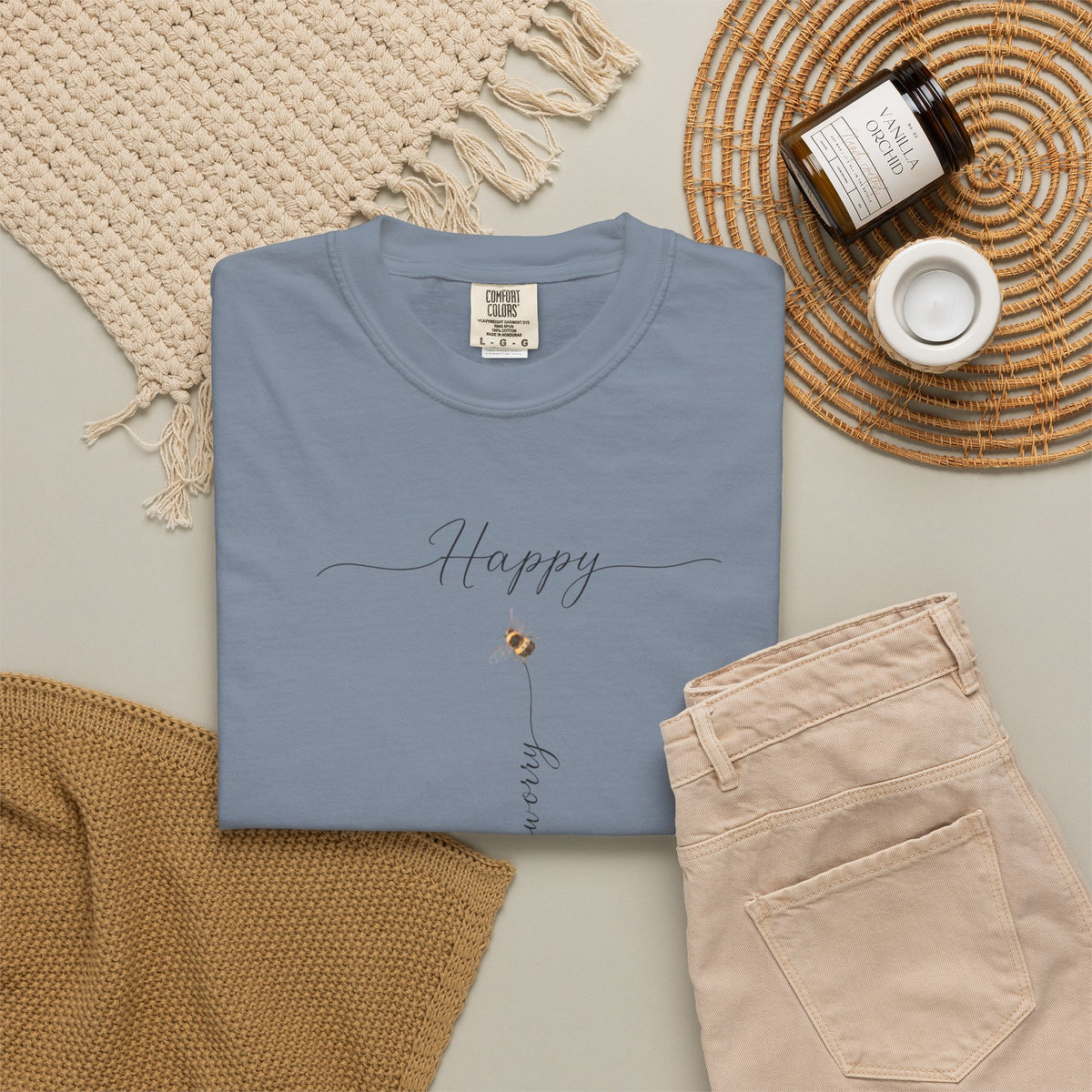 Don't Worry Bee Happy Tee -Unisex Garment-Dyed T-shirt
