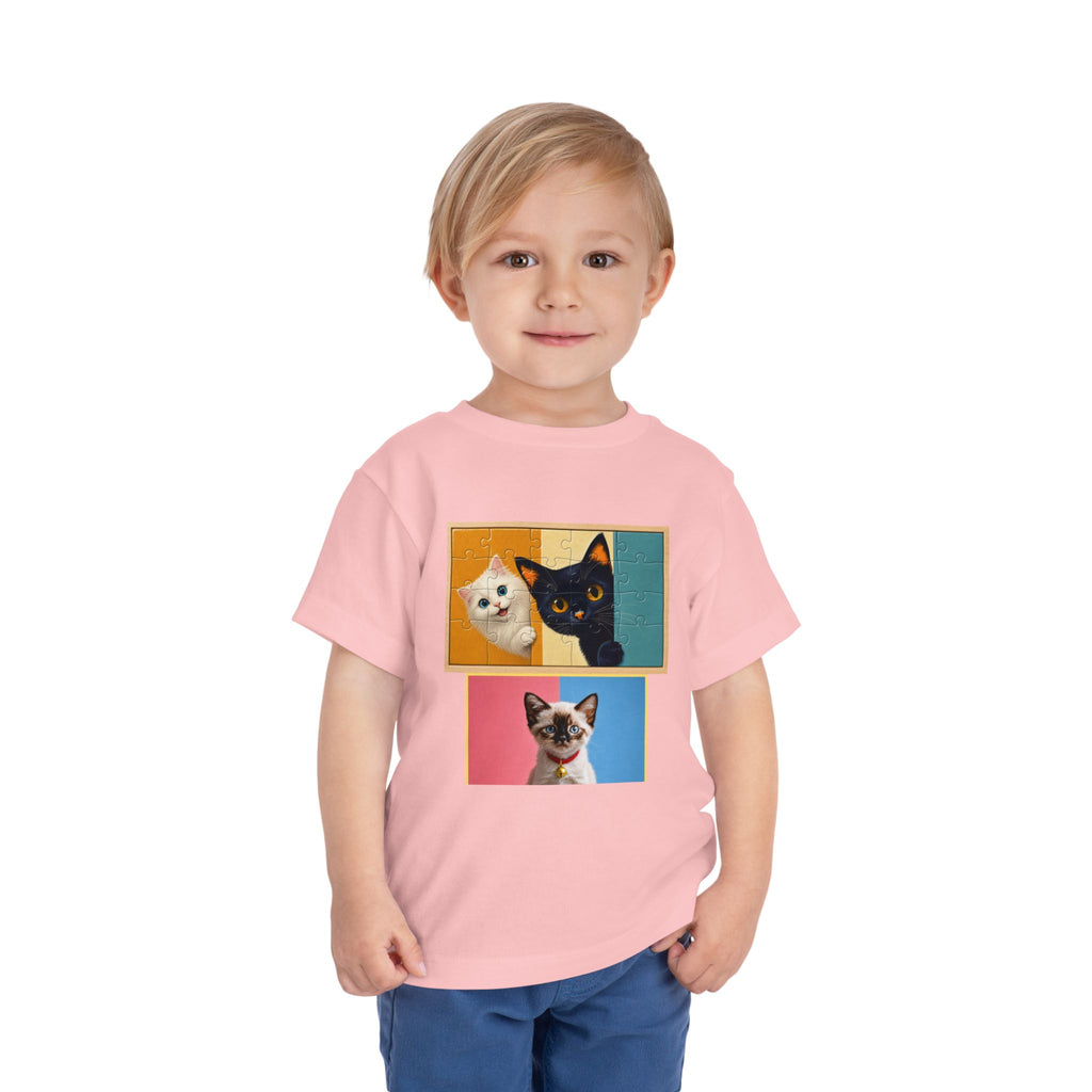 Toddler Cat Portrait Tee — Color Block Kittens Short Sleeve