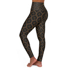 High-Waisted Leopard Print Yoga Leggings — Brown AOP Athletic Tights
