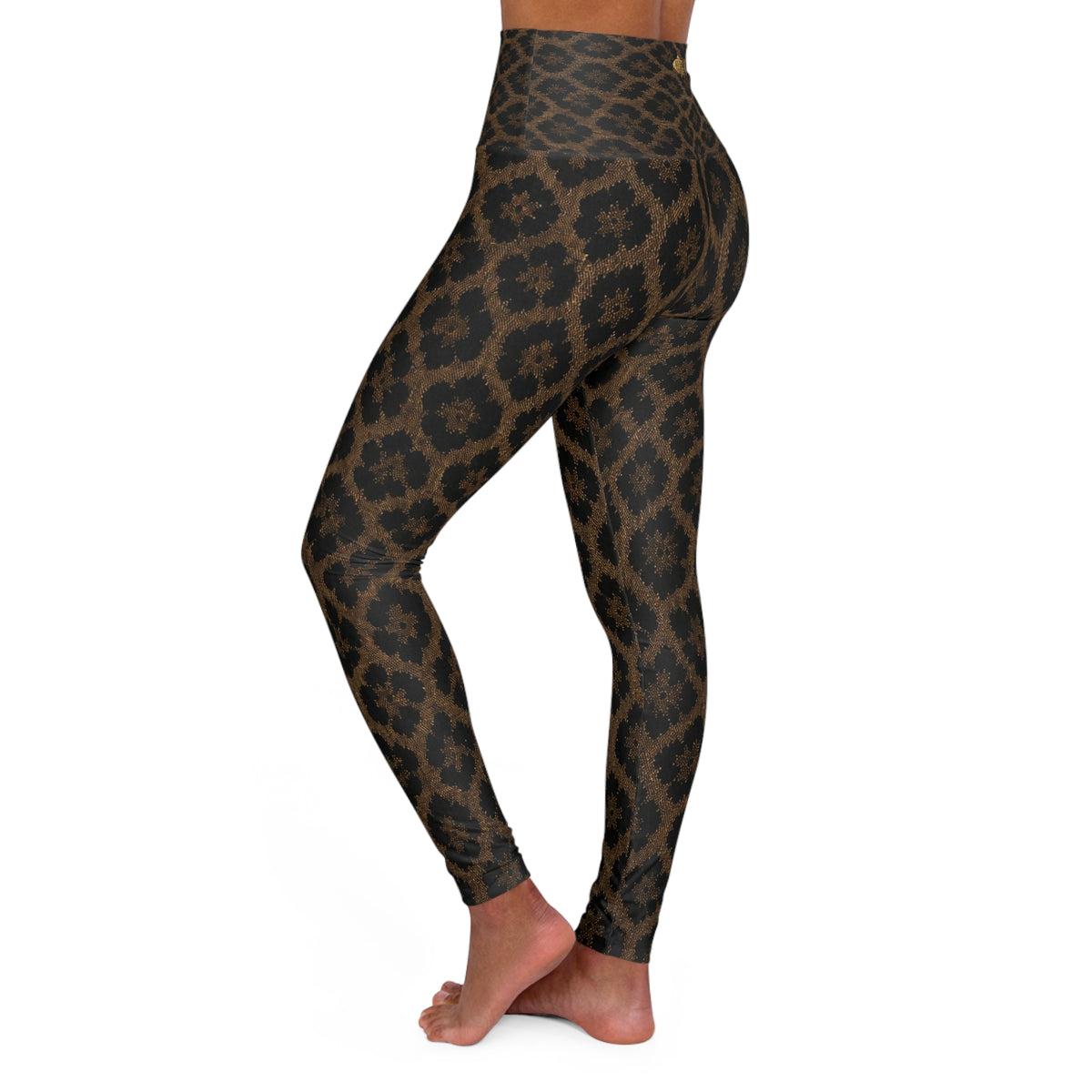 High-Waisted Leopard Print Yoga Leggings — Brown AOP Athletic Tights