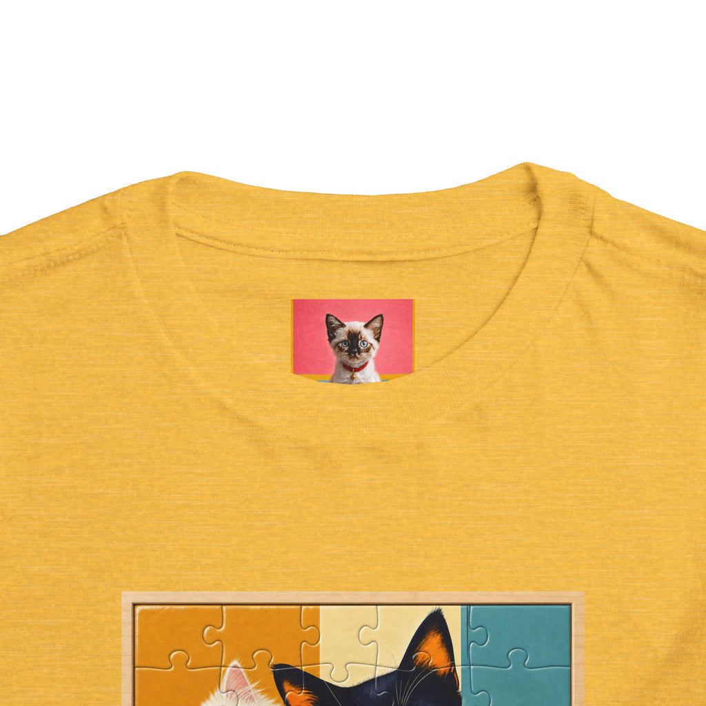 Toddler Cat Puzzle Tee — "Puzzle Me" Short Sleeve Kids Shirt