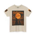 Halloween Graphic Tee — "It's Halloween" Witch & Cat Moon Design