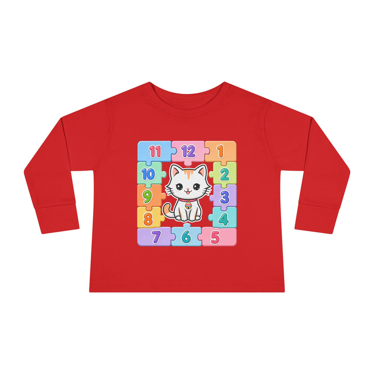 Cute Cat Numbers Toddler Long Sleeve Tee — Pastel Learning Shirt