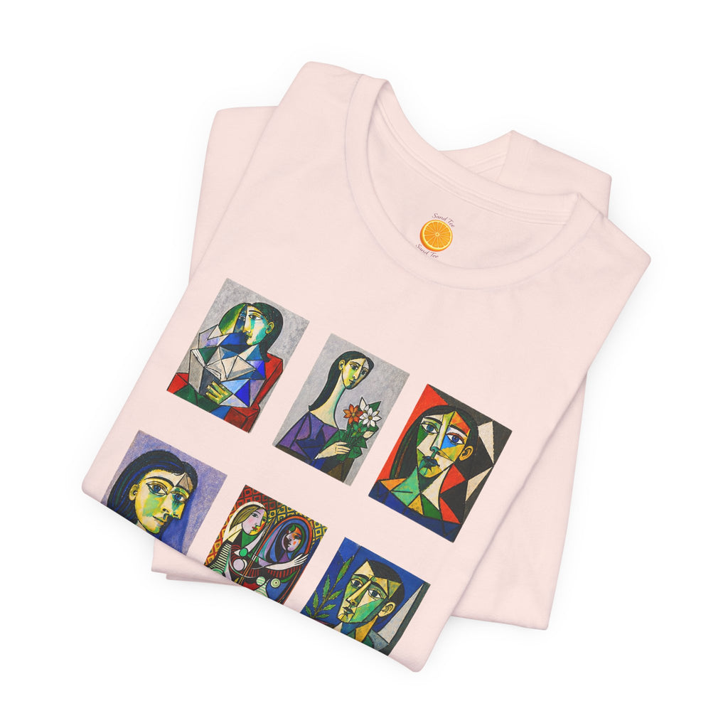 Picasso Portrait Grid T‑Shirt — Colorful Cubist Faces Art Tee