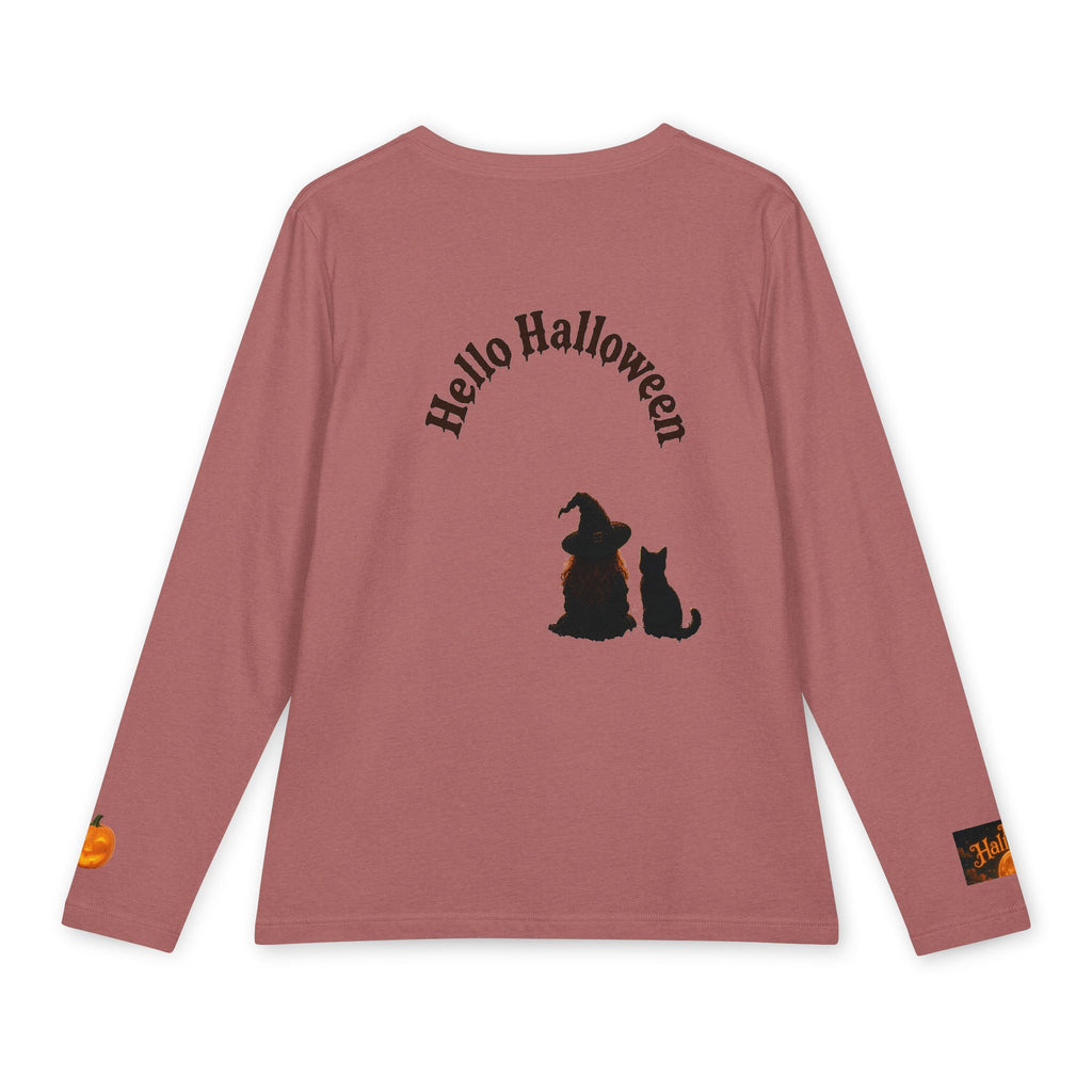 Women’s Halloween Long Sleeve Tee – “It’s Halloween” and “Hello Halloween” Witchy Moon Design