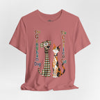 Gingham Dog & Calico Cat Tee — Plaid Pet Illustration T-Shirt