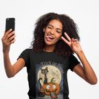 Kids' Halloween Long Sleeve Tee — 'Trick or Treat' Black Cat & Pumpkin Design