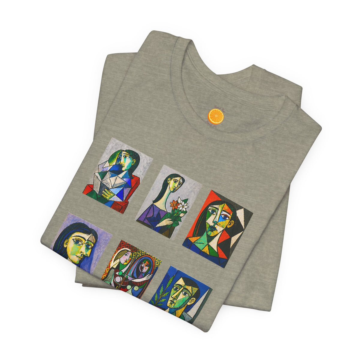 Picasso Portrait Grid T‑Shirt — Colorful Cubist Faces Art Tee