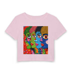 Pop Art Faces Crop Tee — Colorful Women's Baby Tee