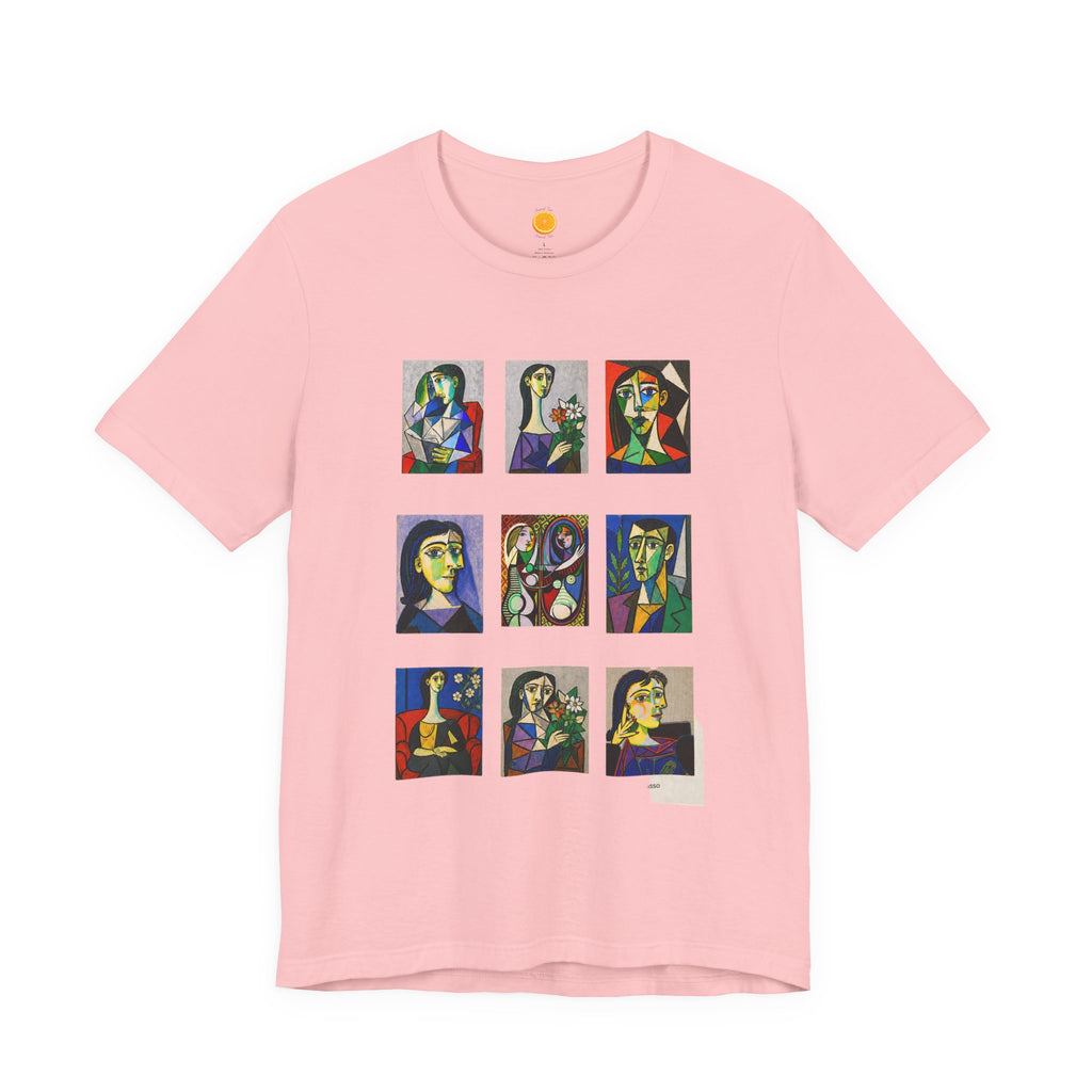 Picasso Portrait Grid T‑Shirt — Colorful Cubist Faces Art Tee