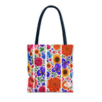 Floral Stripe Tote Bag — Bright Mexican Folk Art Flowers AOP
