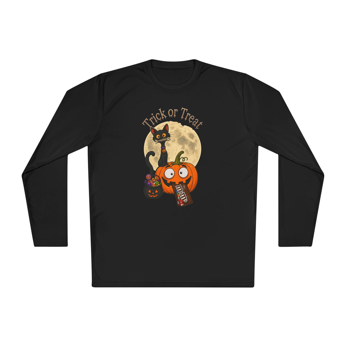 Halloween Pumpkin & Black Cat Long Sleeve Tee — "Trick or Treat / Hello Halloween"