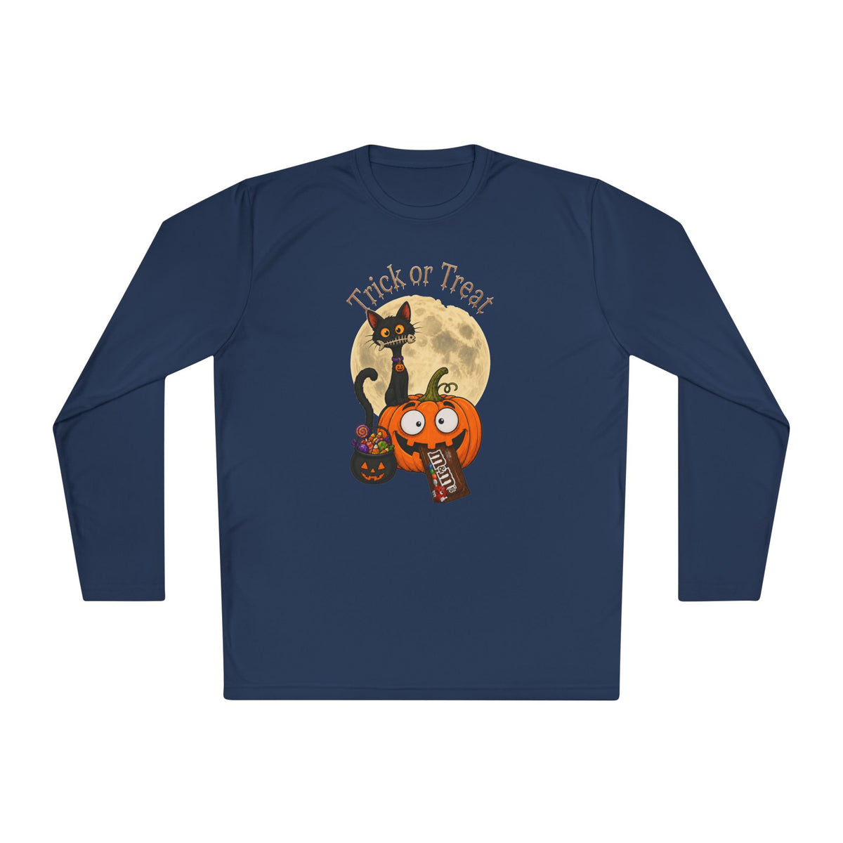 Halloween Pumpkin & Black Cat Long Sleeve Tee — "Trick or Treat / Hello Halloween"