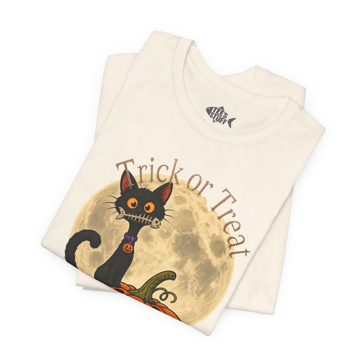 Halloween Cat & Pumpkin Tee — "Trick or Treat" Graphic T-Shirt