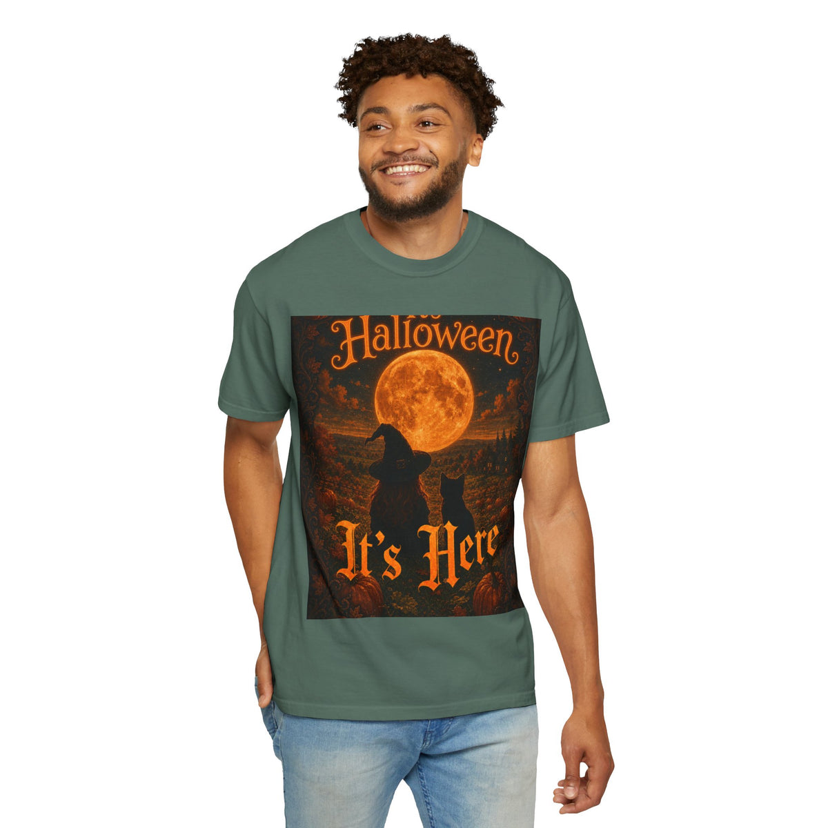 Halloween T-Shirt — "Halloween It's Here" & Jack-O'-Lantern Pumpkin Graphic