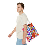 Floral Stripe Tote Bag — Bright Mexican Folk Art Flowers AOP