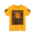 Halloween Graphic Tee — "It's Halloween" Witch & Cat Moon Design