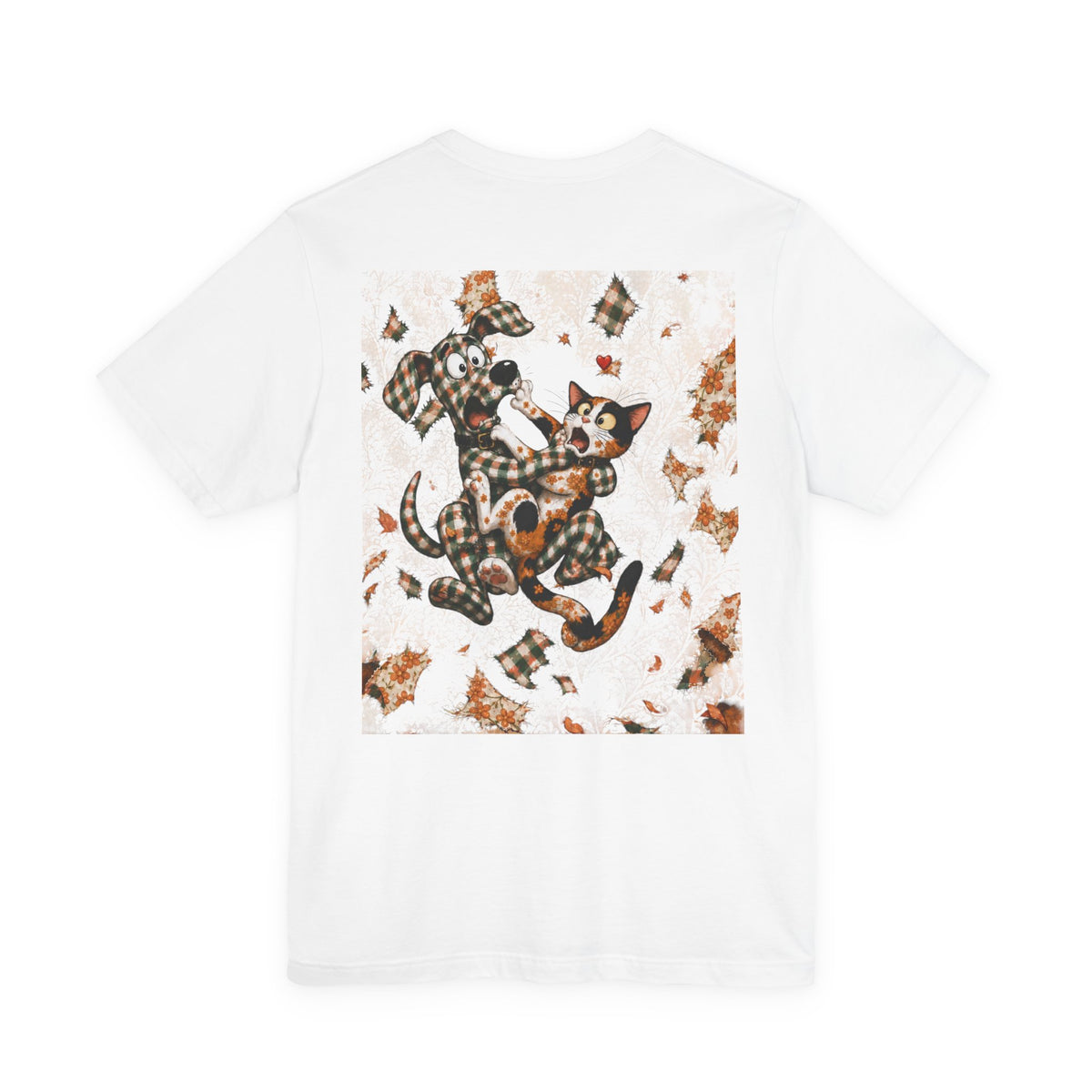 Gingham Dog & Calico Cat Tee — Plaid Pet Illustration T-Shirt