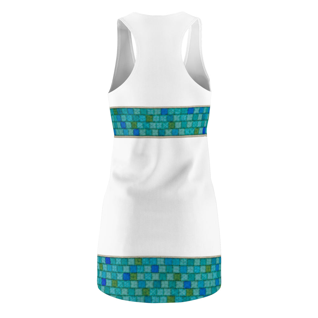 Racerback Dress — Teal Mosaic Border AOP