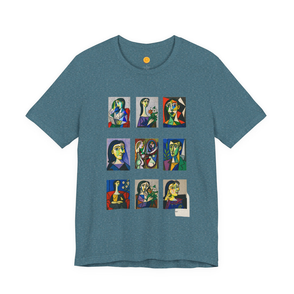 Picasso Portrait Grid T‑Shirt — Colorful Cubist Faces Art Tee