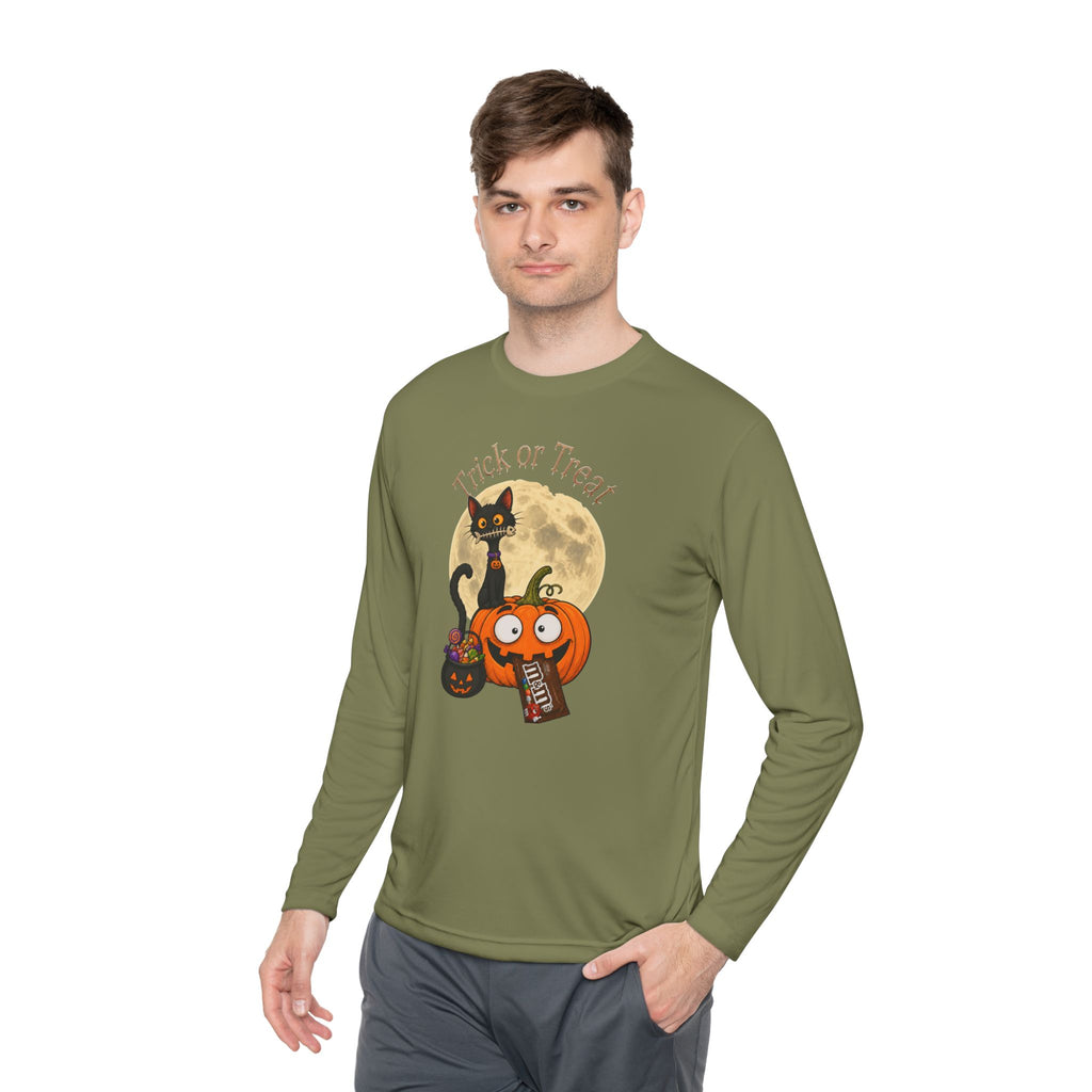 Halloween Pumpkin & Black Cat Long Sleeve Tee — "Trick or Treat / Hello Halloween"