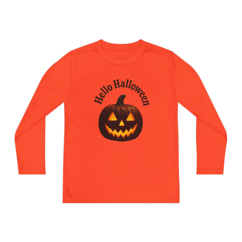 Youth Long Sleeve Tee - 'Hello Halloween' Jack-o'-Lantern Pumpkin Shirt