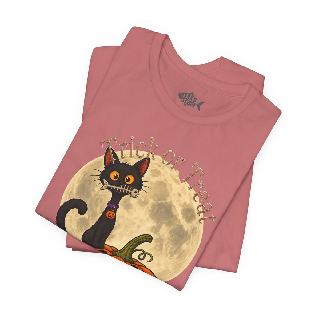 Halloween Cat & Pumpkin Tee — "Trick or Treat" Graphic T-Shirt