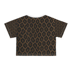 Brown Ikat Print Crop Tee — Tribal Boho Patterned Women's Crop Top