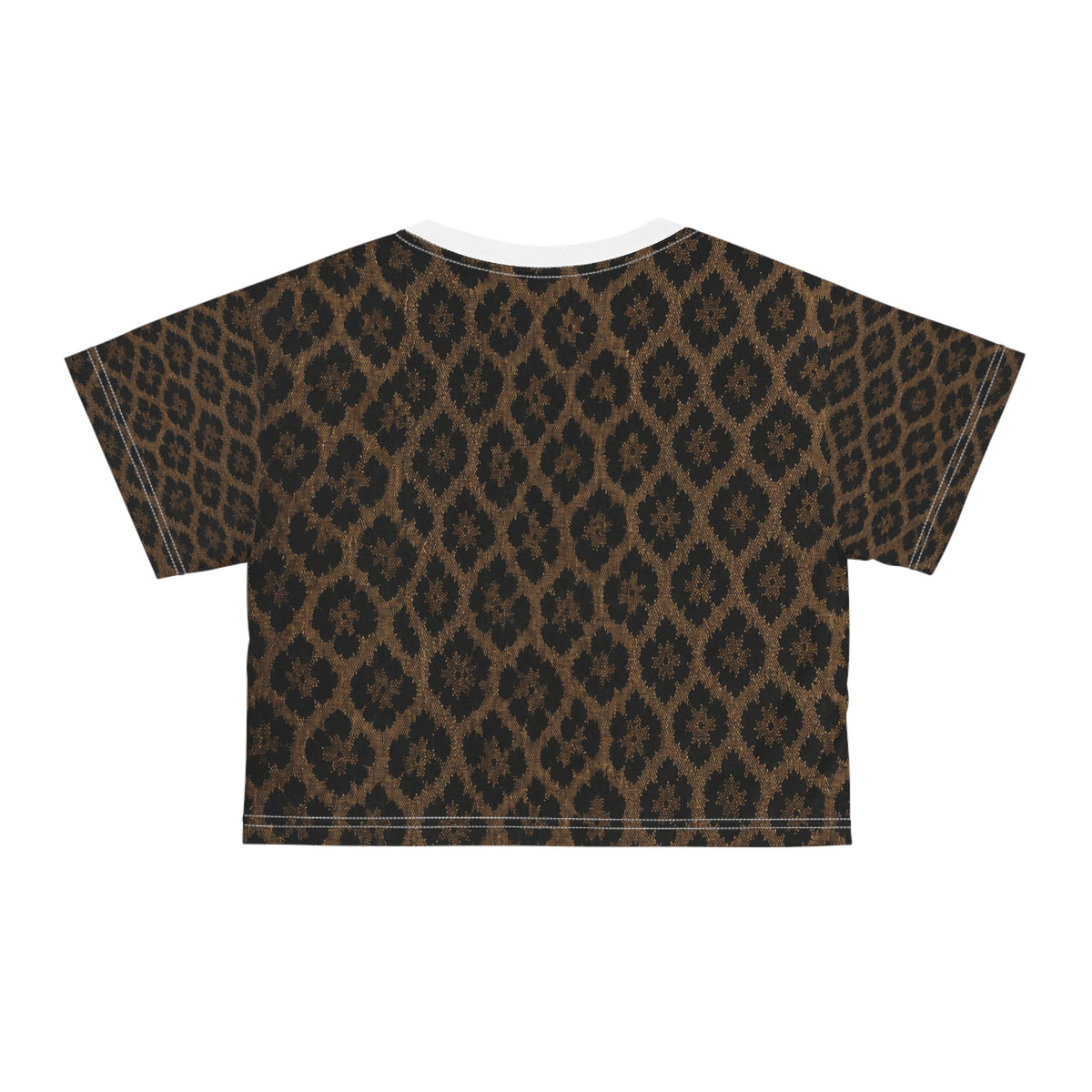 Brown Ikat Print Crop Tee — Tribal Boho Patterned Women's Crop Top