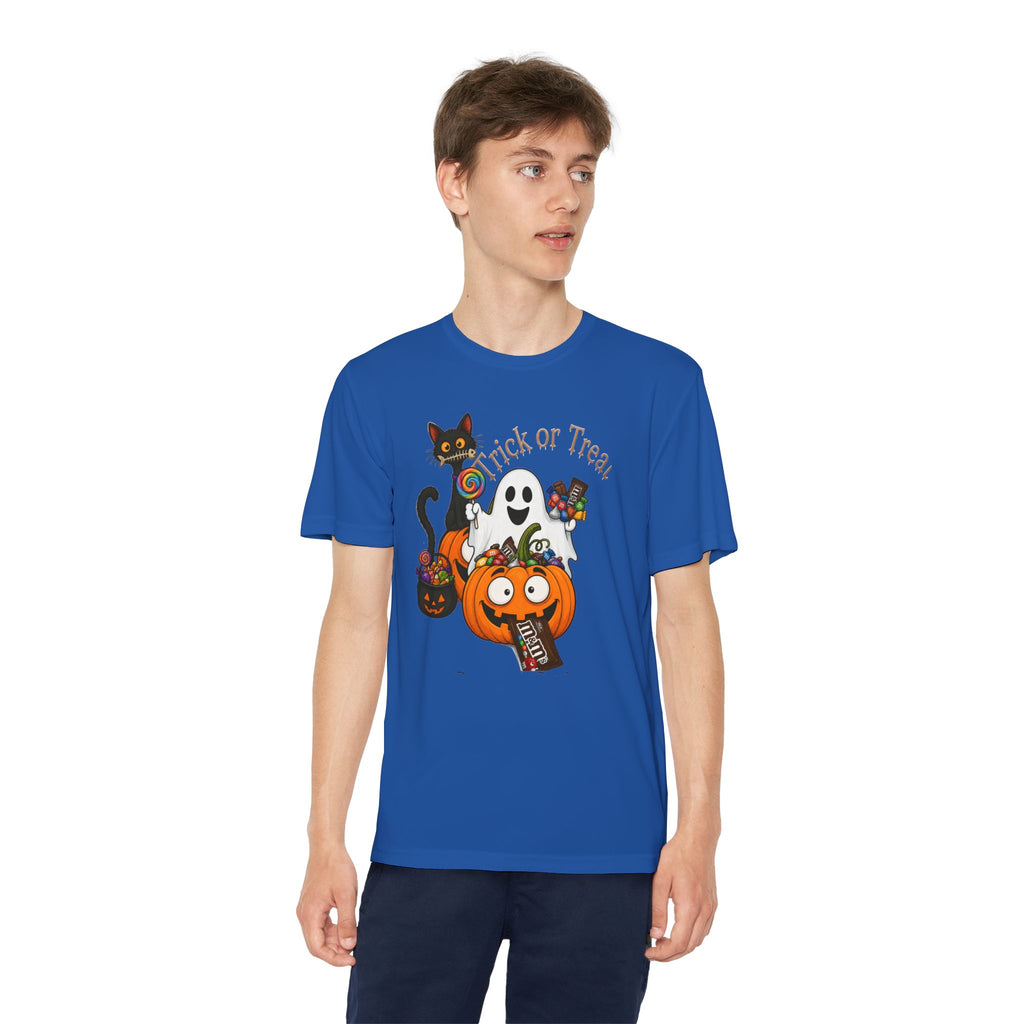Kids Halloween Trick or Treat T-Shirt — Cute Pumpkin, Ghost & Black Cat Design
