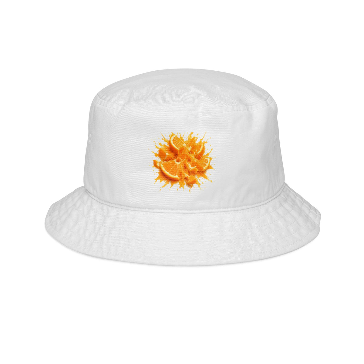 Bucket Hat — Vibrant Orange Burst Floral Embroidered Sunflower Design