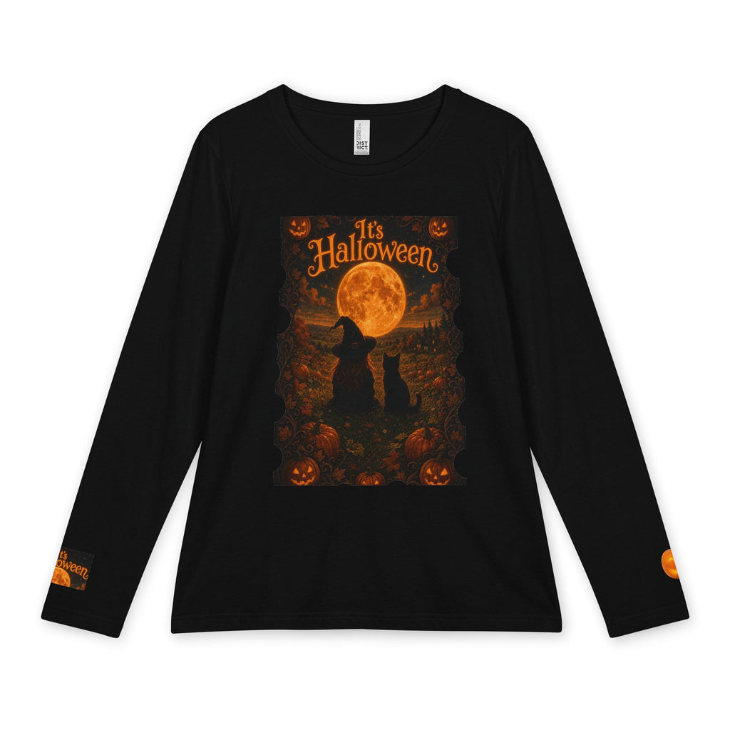 Women’s Halloween Long Sleeve Tee – “It’s Halloween” and “Hello Halloween” Witchy Moon Design