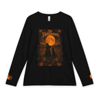 Women’s Halloween Long Sleeve Tee – “It’s Halloween” and “Hello Halloween” Witchy Moon Design