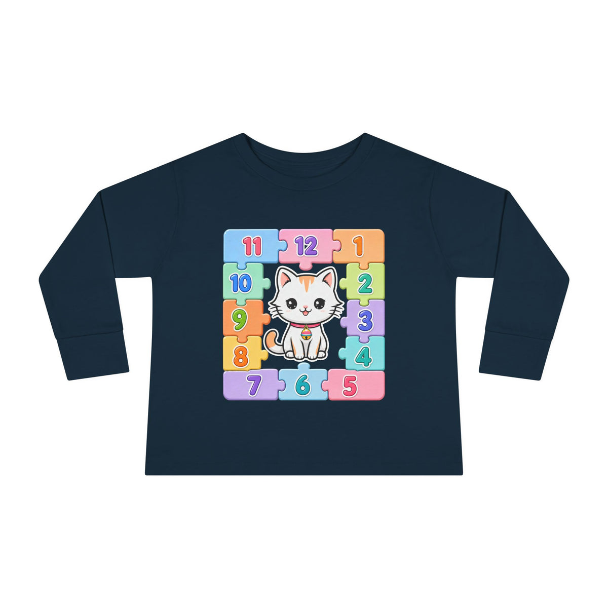 Cute Cat Numbers Toddler Long Sleeve Tee — Pastel Learning Shirt