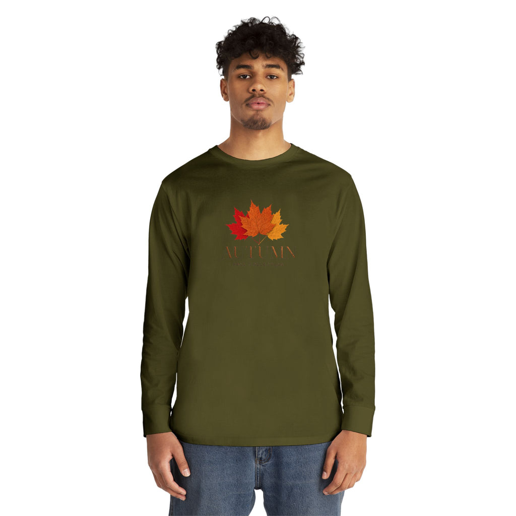 Autumn Leaves Long Sleeve Tee — 'AUTUMN' Maple Graphic Cozy Fall Shirt