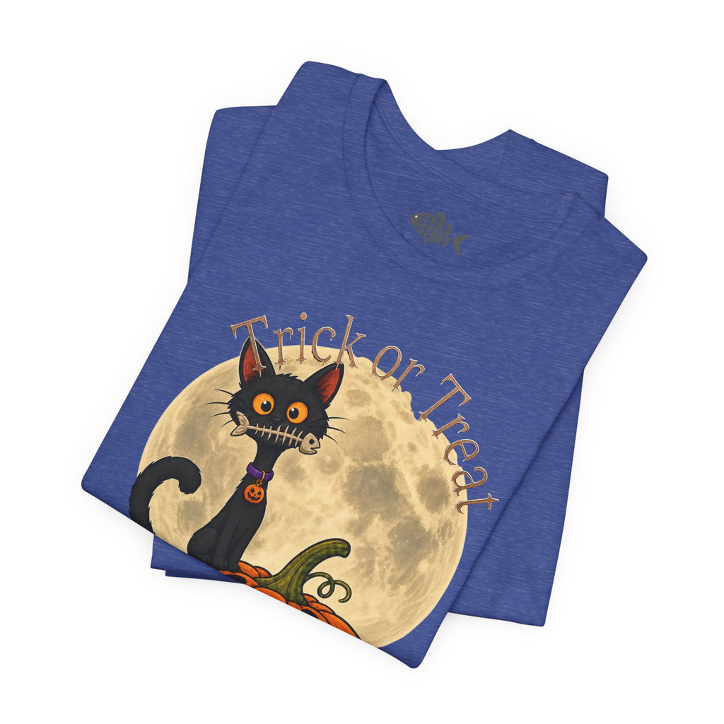 Halloween Cat & Pumpkin Tee — "Trick or Treat" Graphic T-Shirt