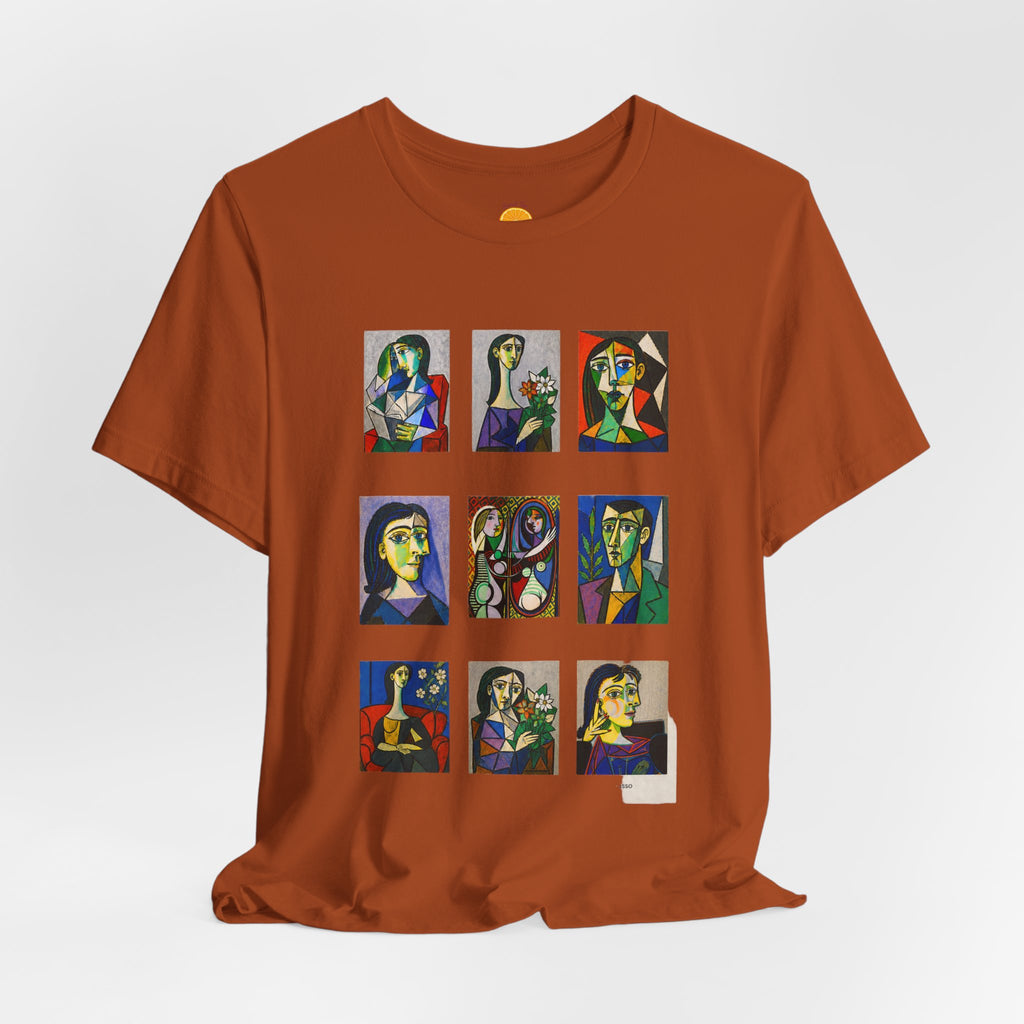 Picasso Portrait Grid T‑Shirt — Colorful Cubist Faces Art Tee