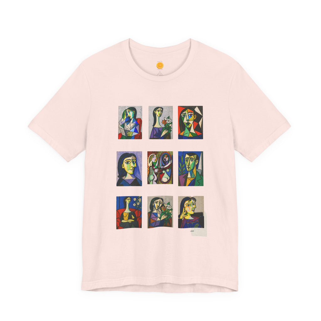Picasso Portrait Grid T‑Shirt — Colorful Cubist Faces Art Tee