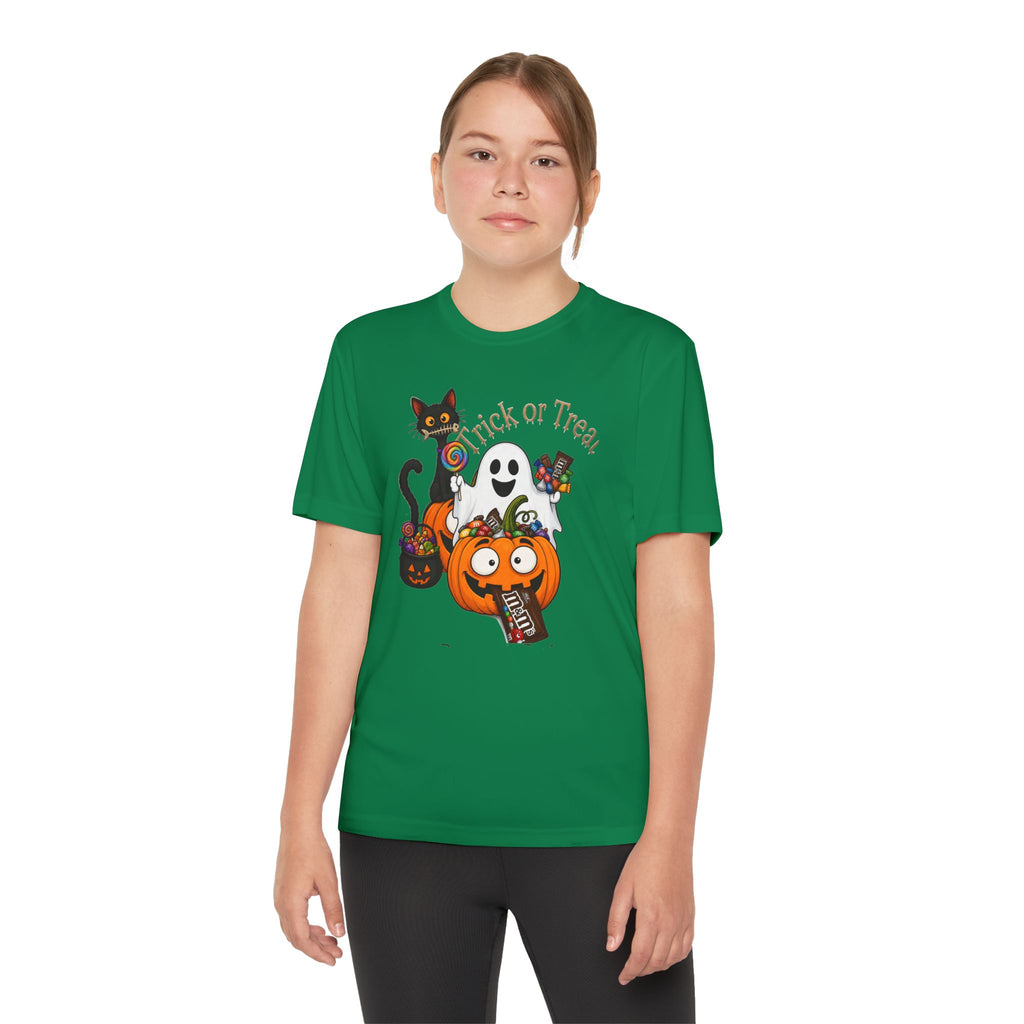 Kids Halloween Trick or Treat T-Shirt — Cute Pumpkin, Ghost & Black Cat Design