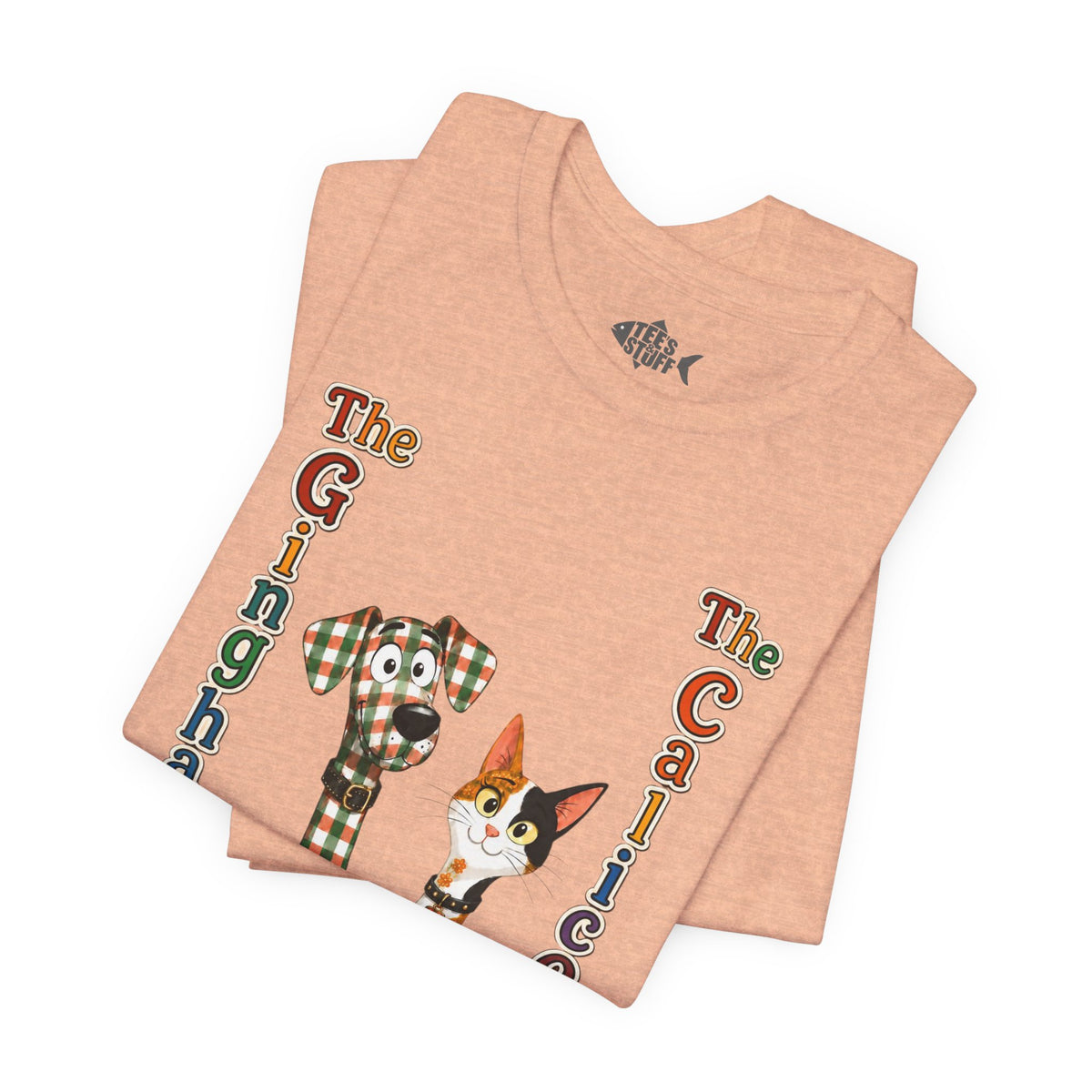 Gingham Dog & Calico Cat Tee — Plaid Pet Illustration T-Shirt