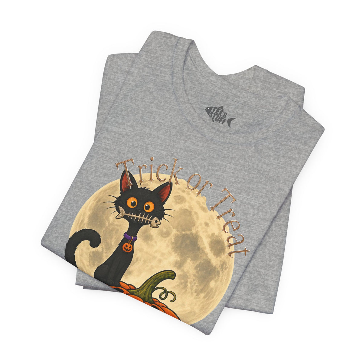 Halloween Cat & Pumpkin Tee — "Trick or Treat" Graphic T-Shirt